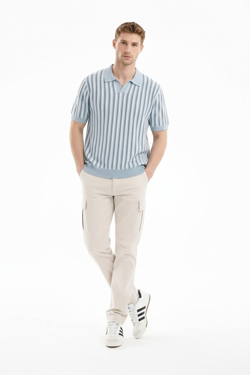 Men Sky Striped Polo Collar T-shirt