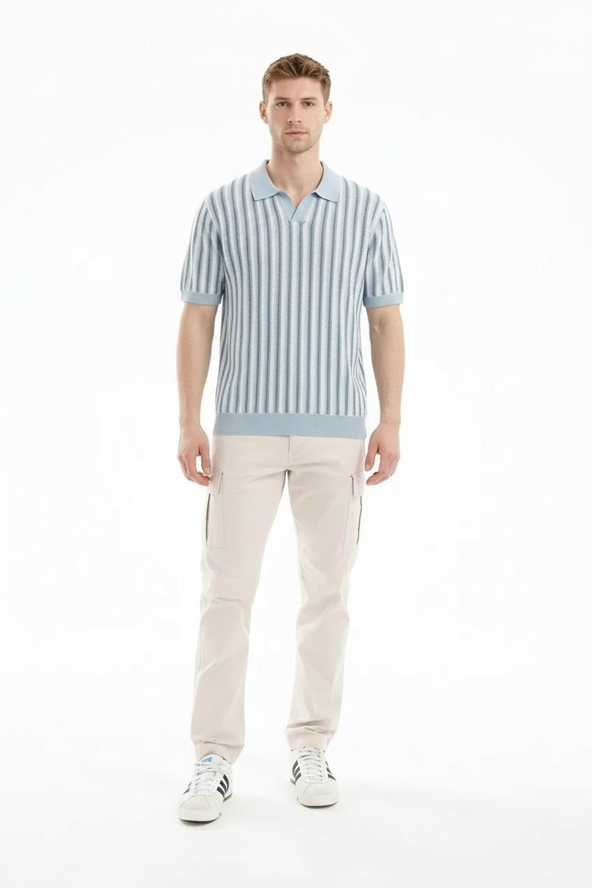Men Sky Striped Polo Collar T-shirt