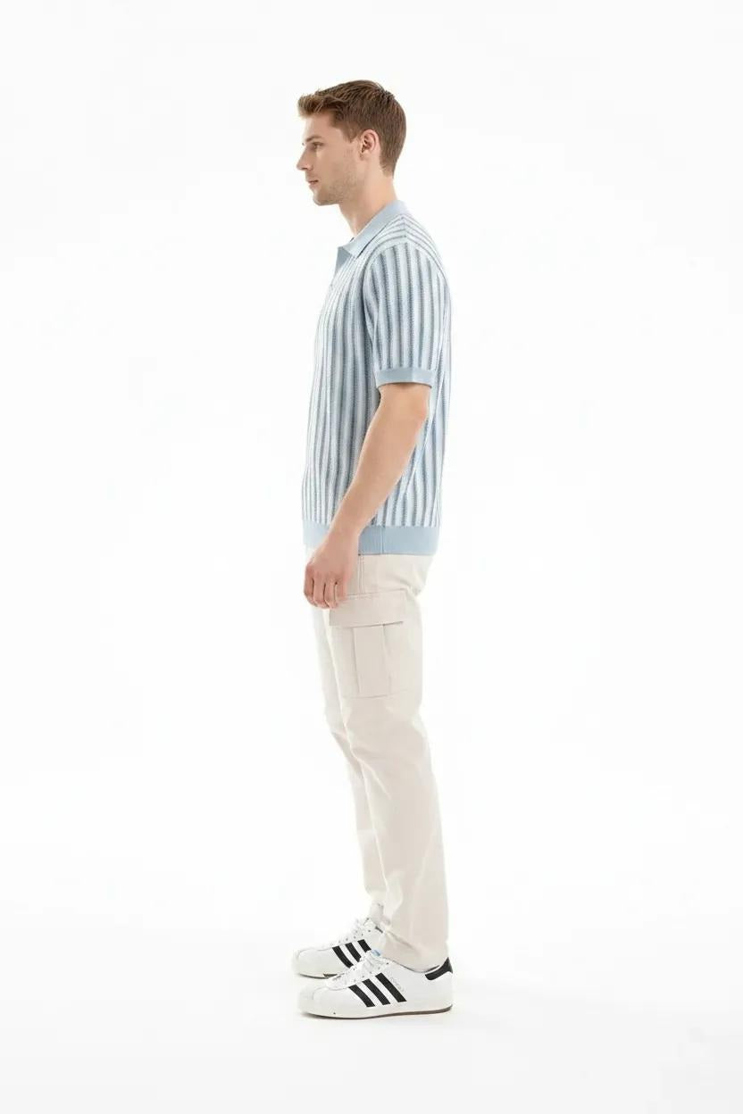 Men Sky Striped Polo Collar T-shirt