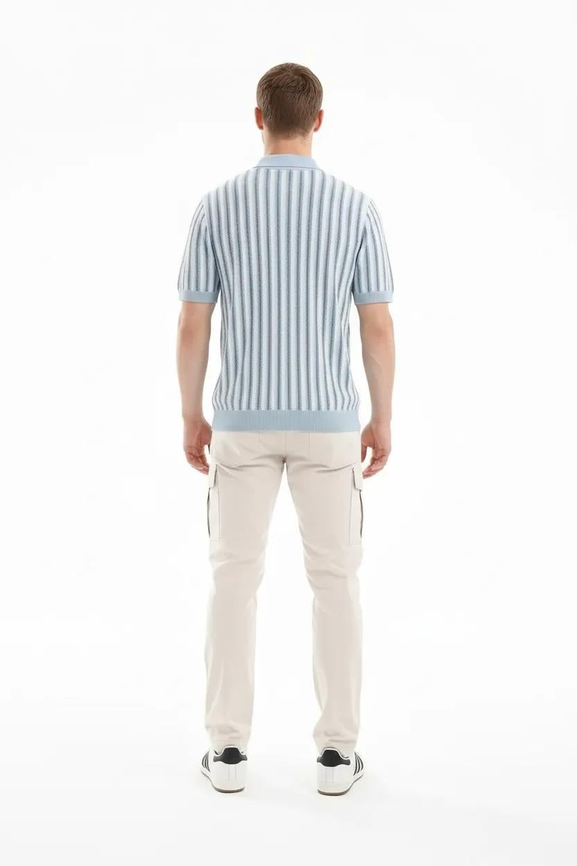 Men Sky Striped Polo Collar T-shirt