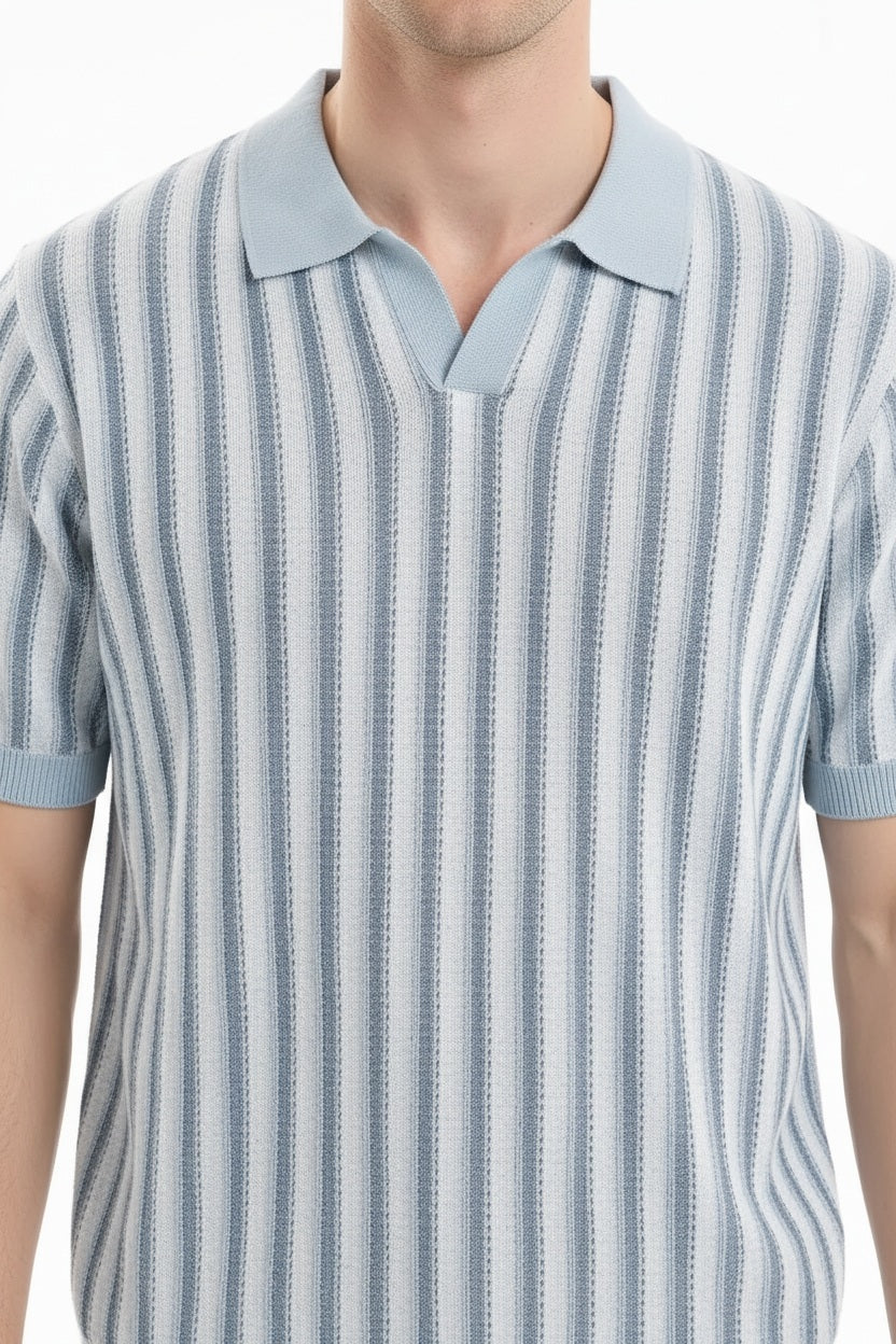 Men Sky Striped Polo Collar T-shirt