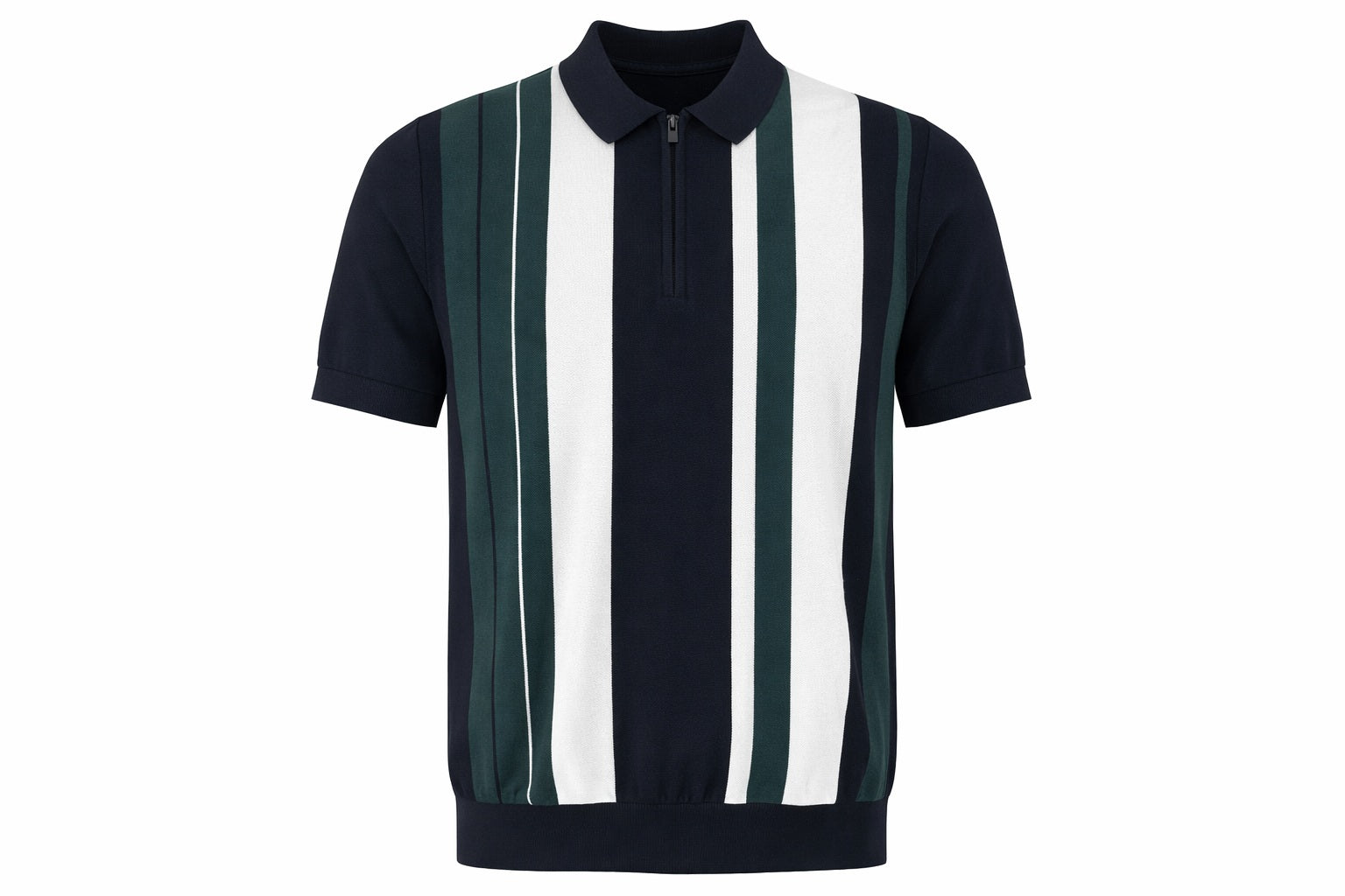 Men Dark Navy Striped Polo Collar T-shirt