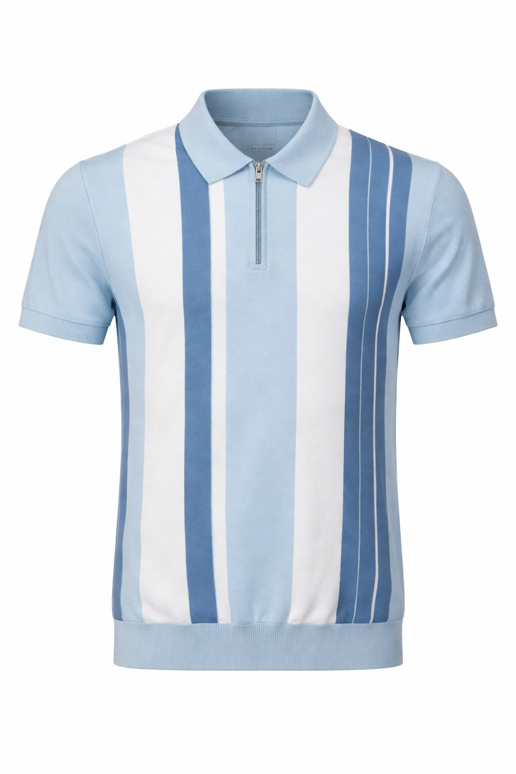 Men Light Sky Striped Polo Collar T-shirt