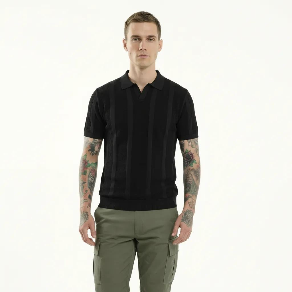 Men Black Polo Collar T-shirt