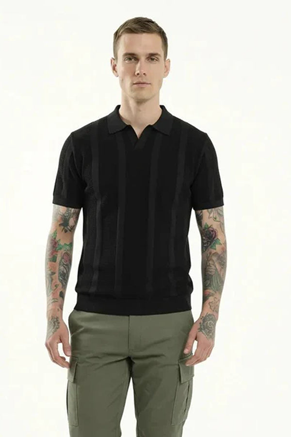 Men Black Polo Collar T-shirt