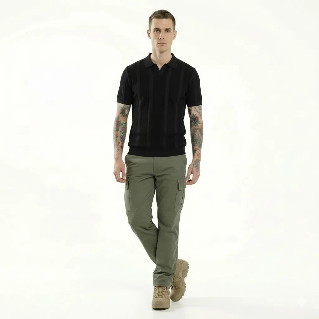 Men Black Polo Collar T-shirt