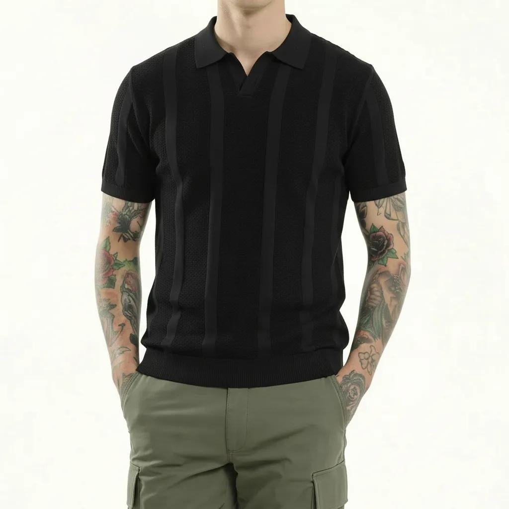 Men Black Polo Collar T-shirt