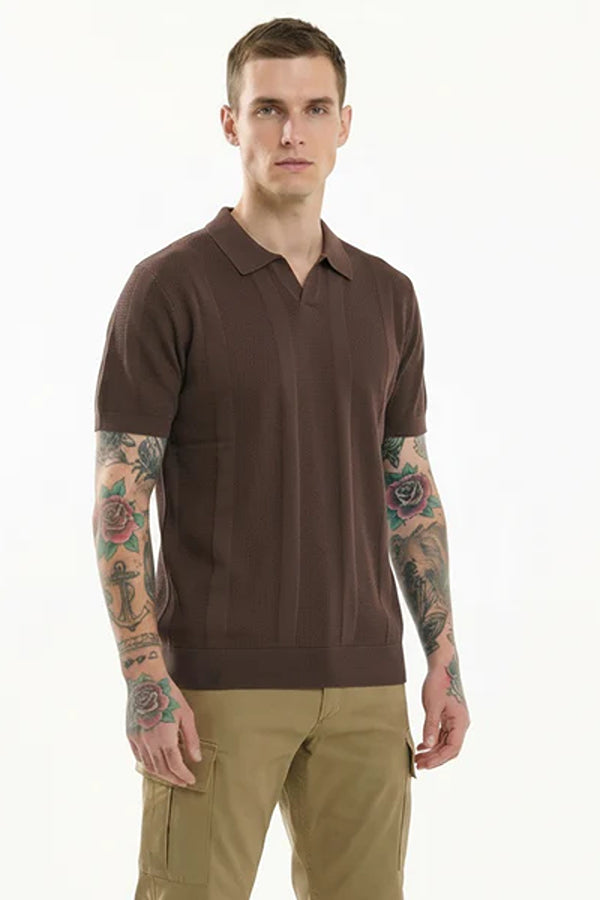 METTLE Men Striped Polo Collar T-shirt