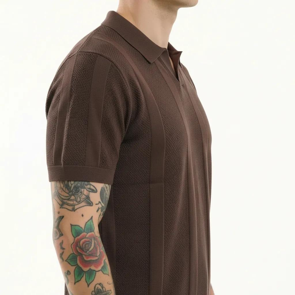 METTLE Men Coffee Striped Polo Collar T-shirt