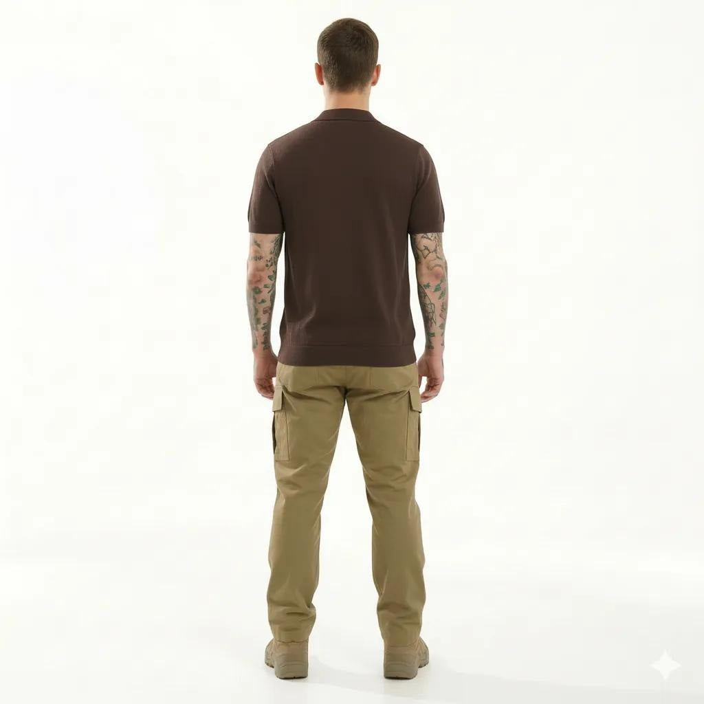 METTLE Men Coffee Striped Polo Collar T-shirt