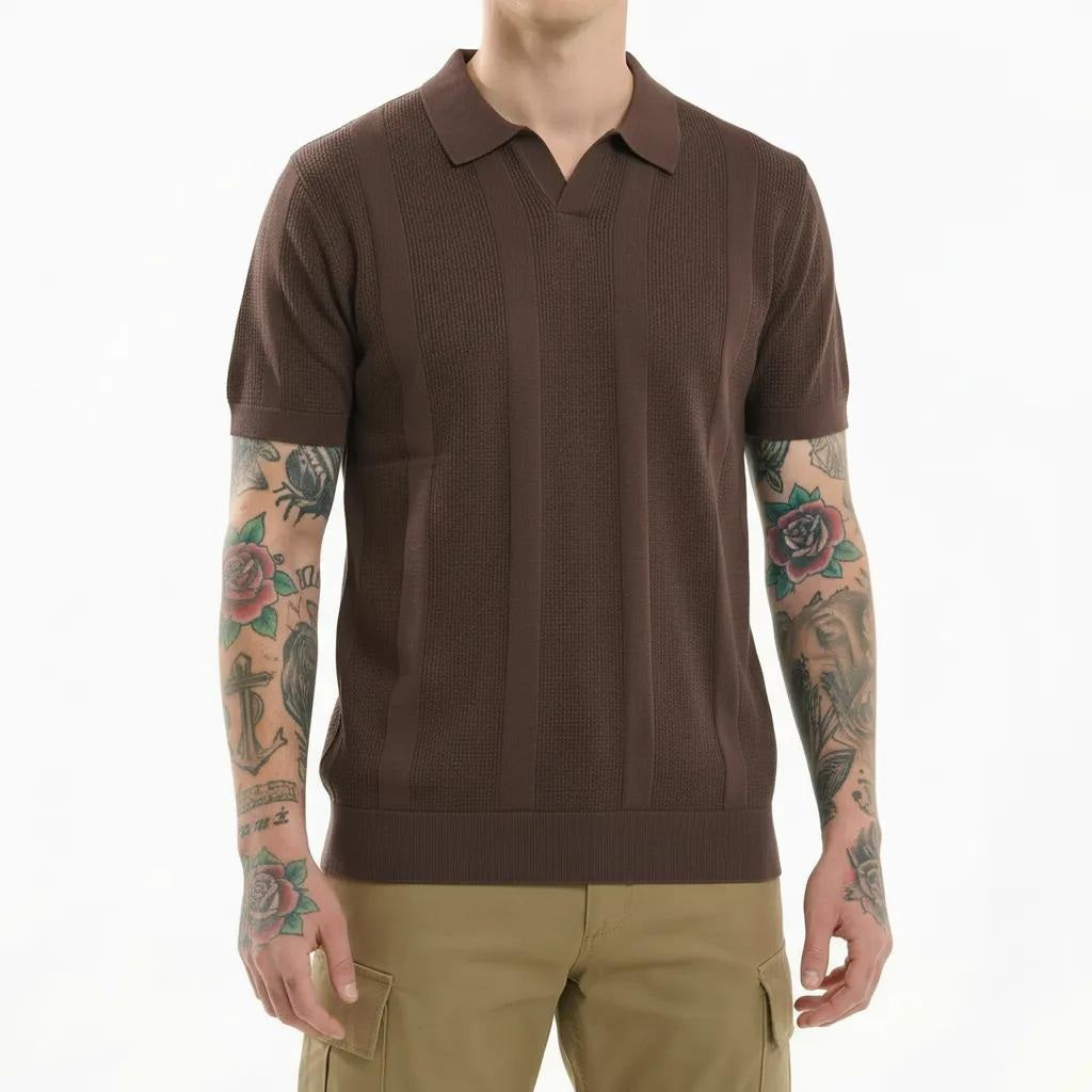 METTLE Men Coffee Striped Polo Collar T-shirt