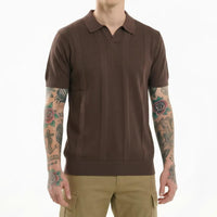 METTLE Men Coffee Striped Polo Collar T-shirt