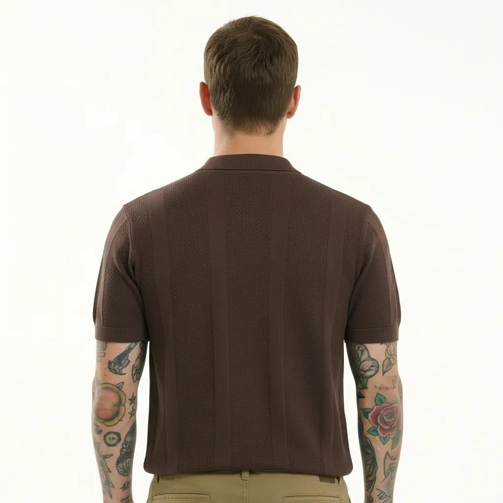 METTLE Men Coffee Striped Polo Collar T-shirt