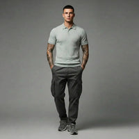 Men Green Melange Striped Polo Collar T-shirt