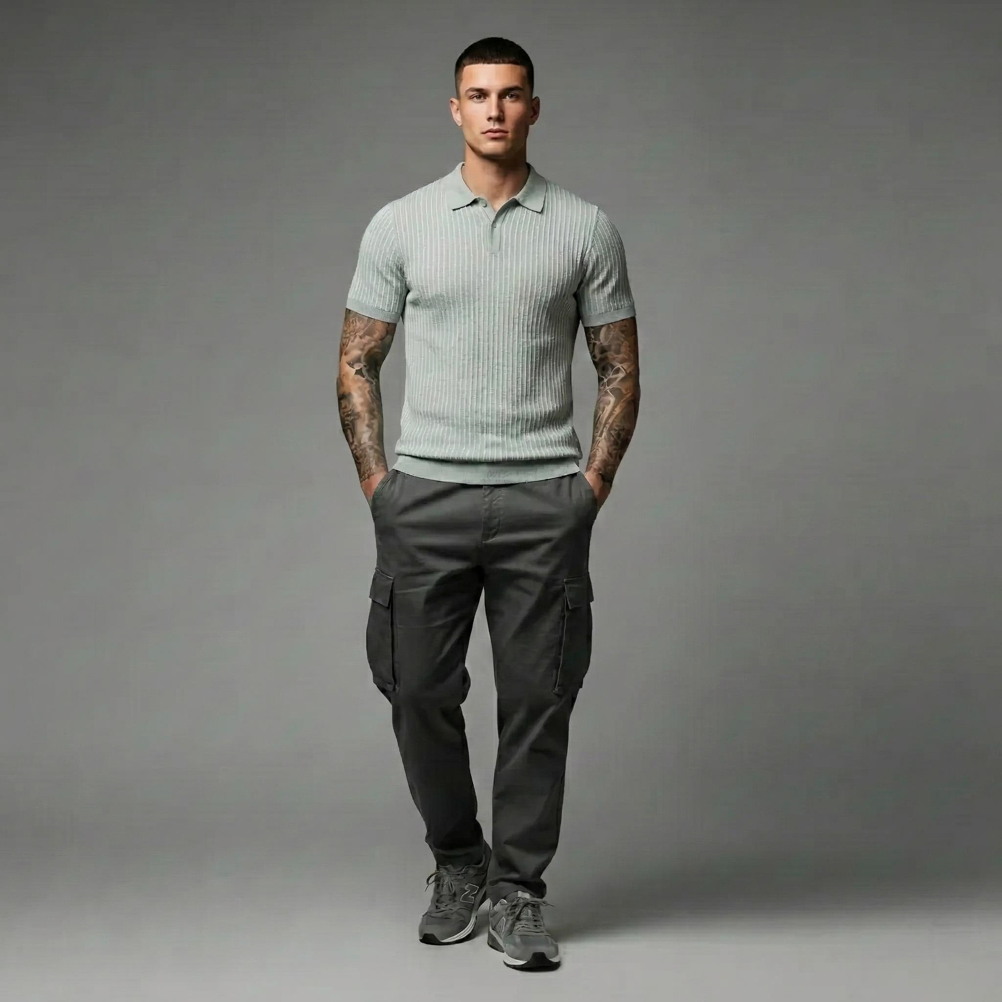 Men Striped Polo Collar T-shirt