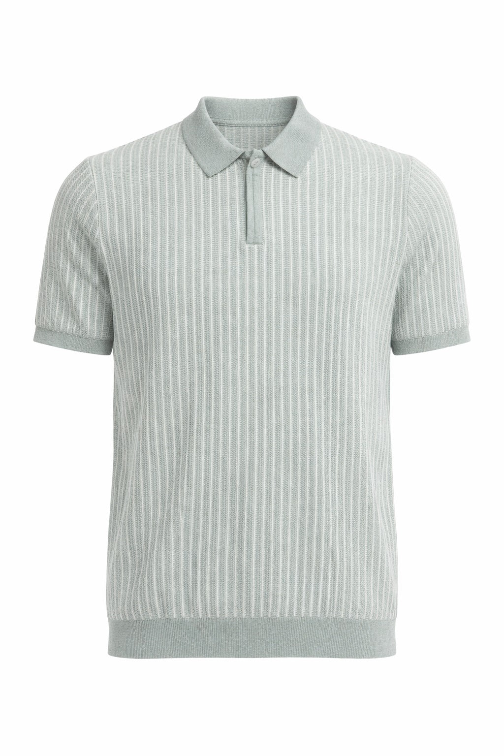 Men Green Melange Striped Polo Collar T-shirt