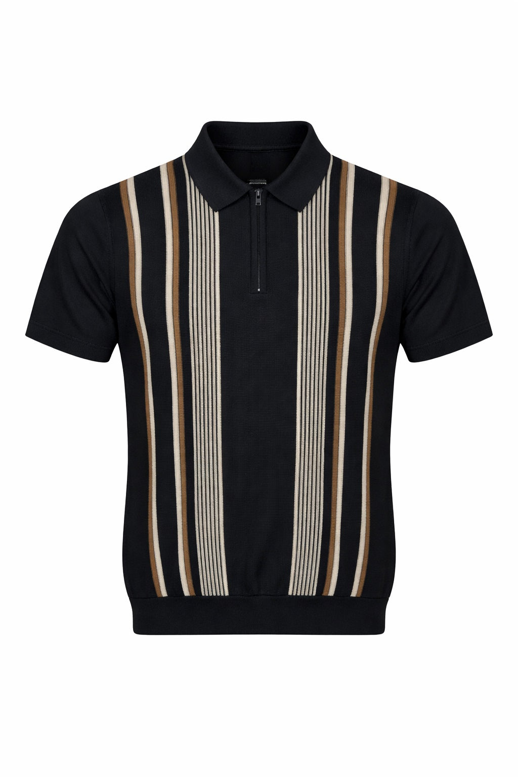 Men Dark Navy Striped Polo Collar T-shirt
