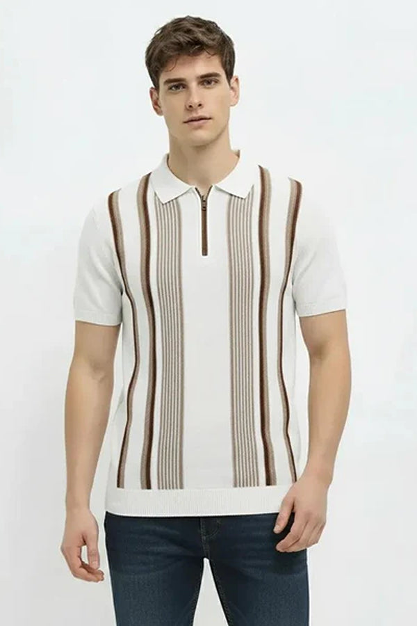 Men Striped Polo Collar T-shirt