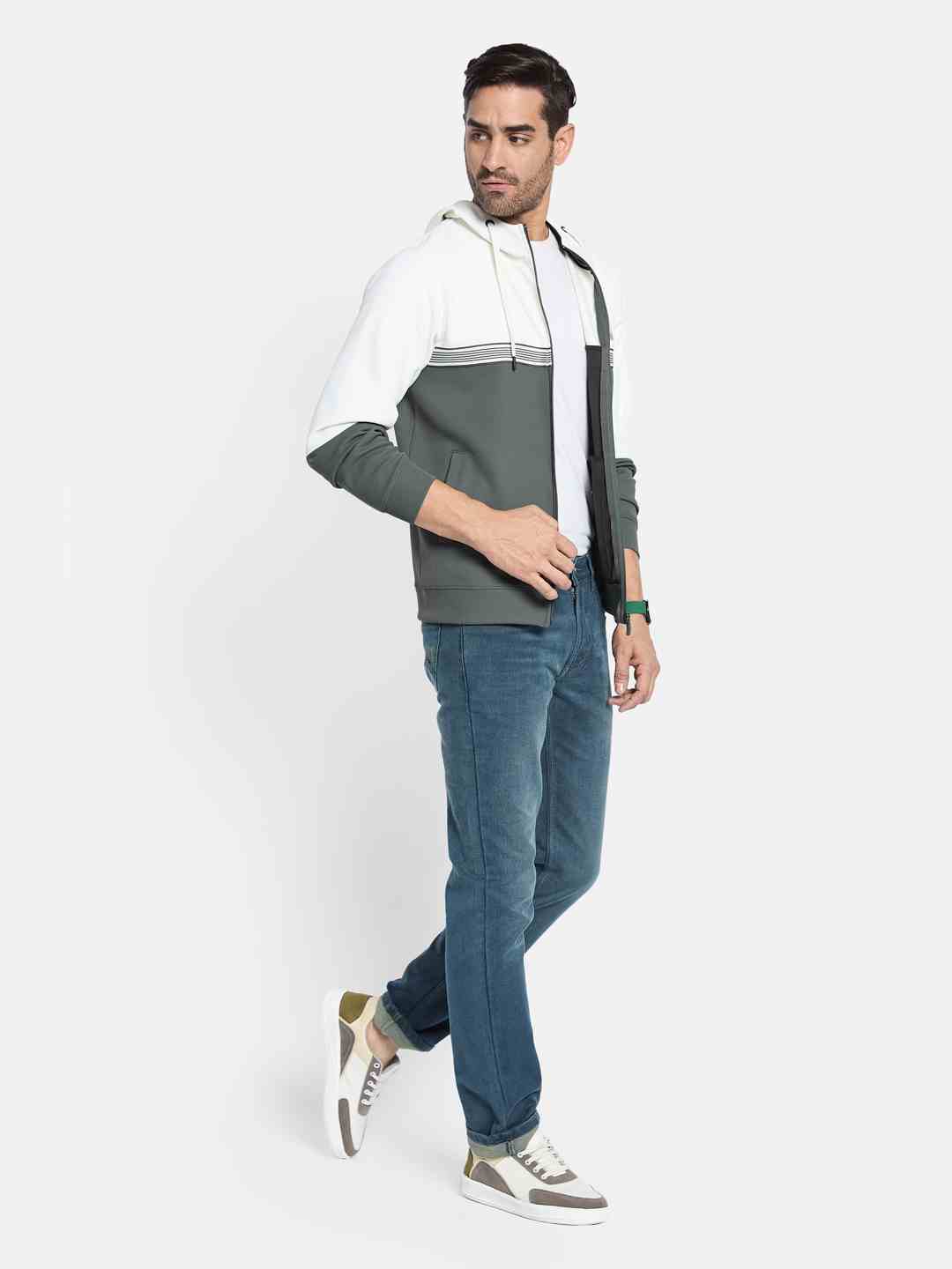 Octave Men Colourblocked Front-Open Sweatshirt