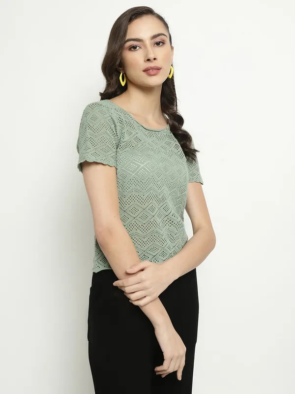 Mettle Women Round Neck Crochet Top