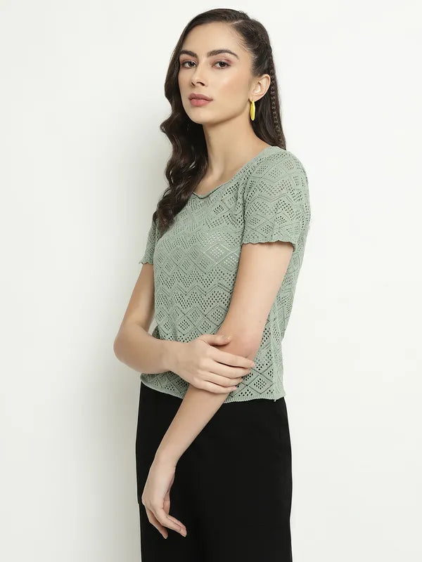 Mettle Women Round Neck Crochet Top