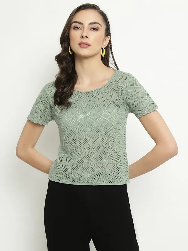 Mettle Women Round Neck Crochet Top