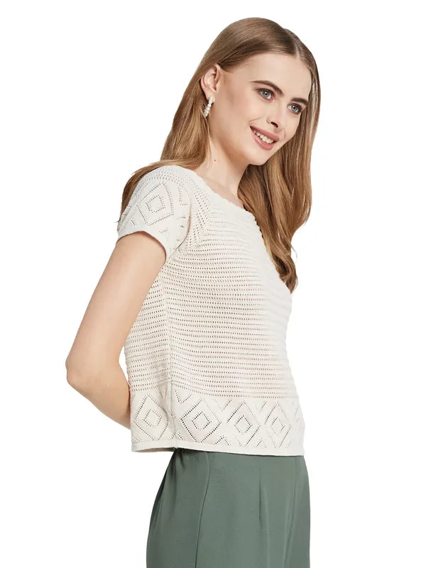 Mettle Women Striped Applique T-Shirt