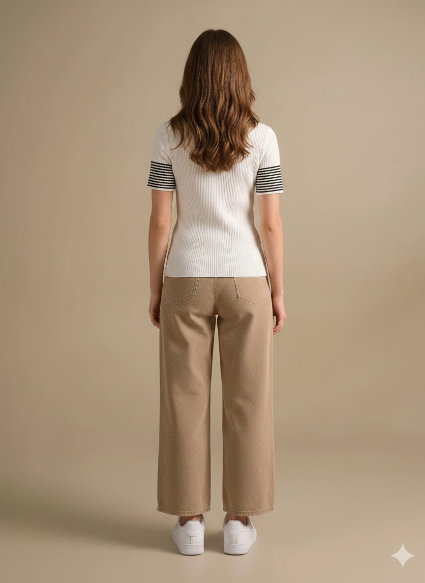 Women Off White Striped T-shirt
