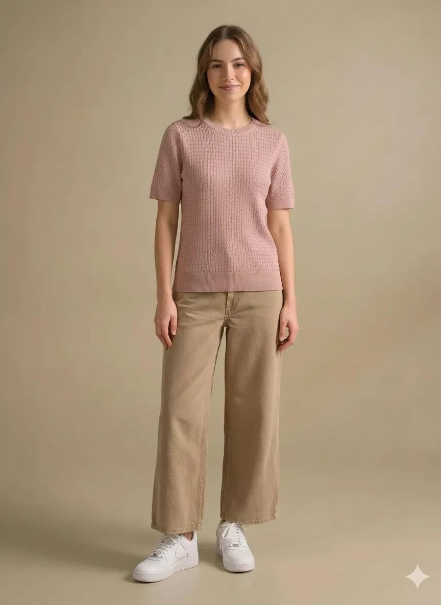 Women Suede Pink T-shirt
