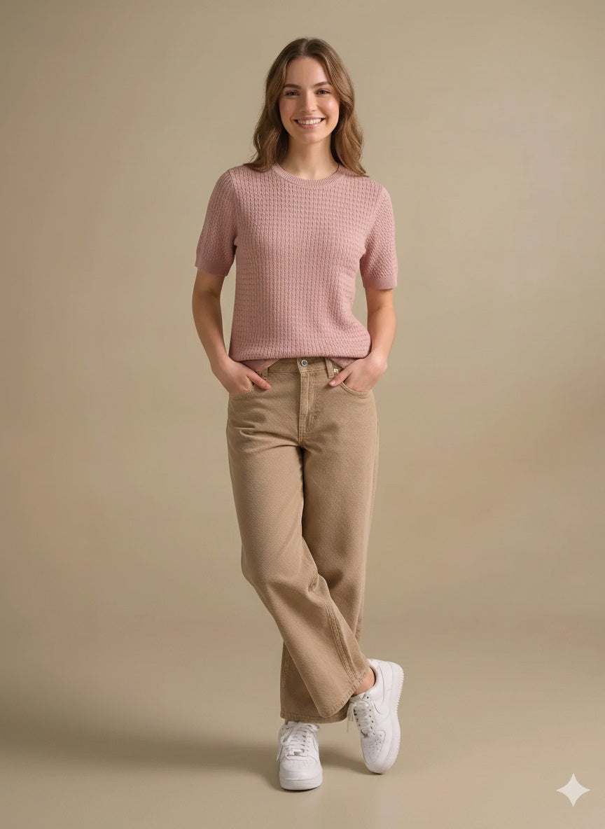 Women Suede Pink T-shirt