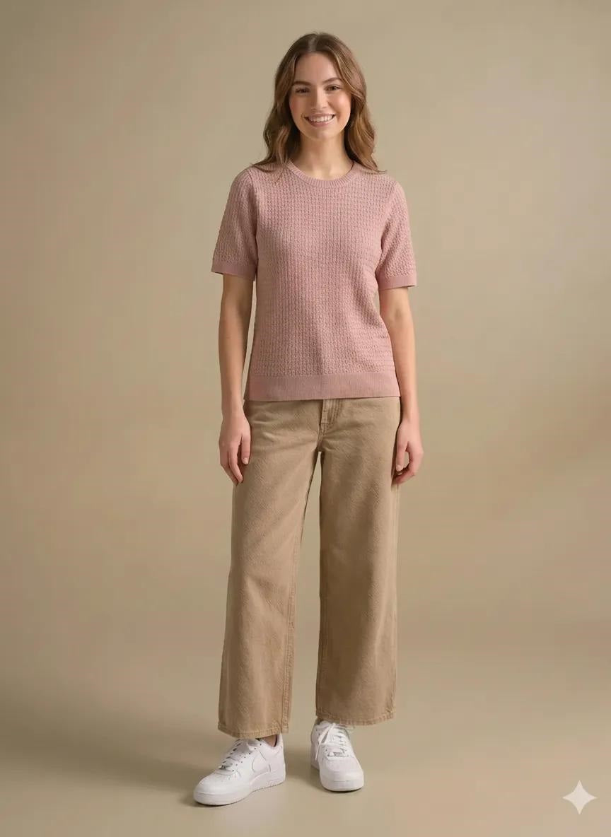 Women Suede Pink T-shirt