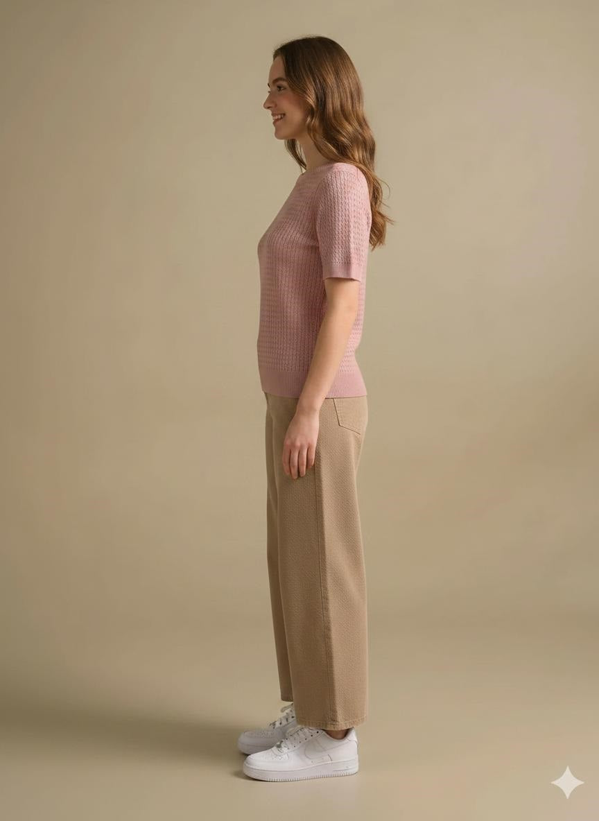 Women Suede Pink T-shirt
