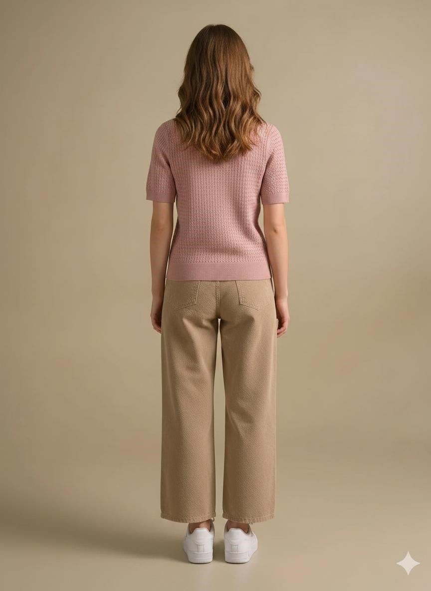 Women Suede Pink T-shirt