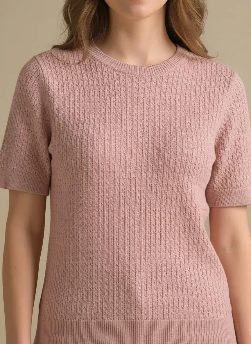 Women Suede Pink T-shirt