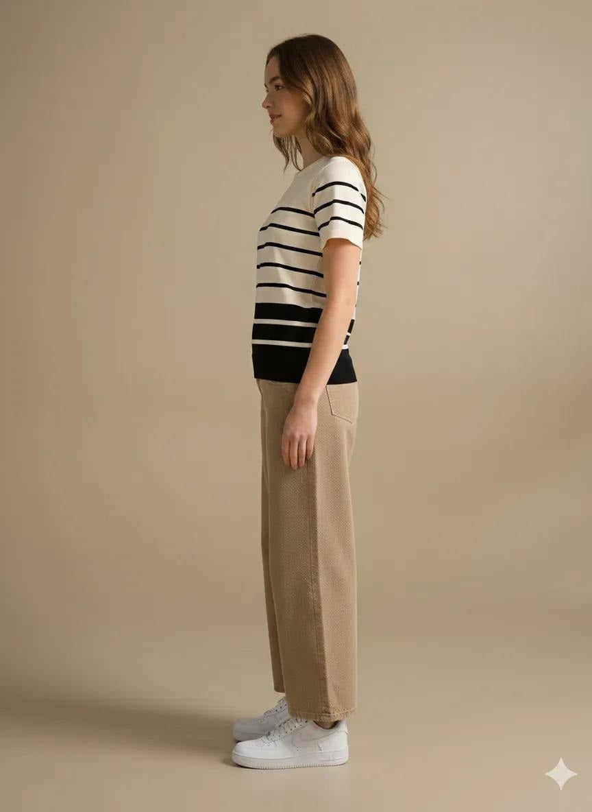 Women White-Black Striped T-shirt