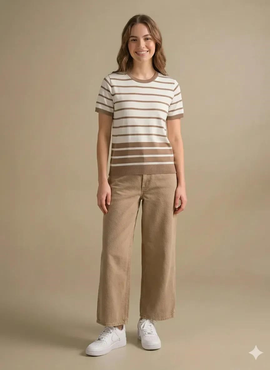Women White-Stone Striped T-shirt