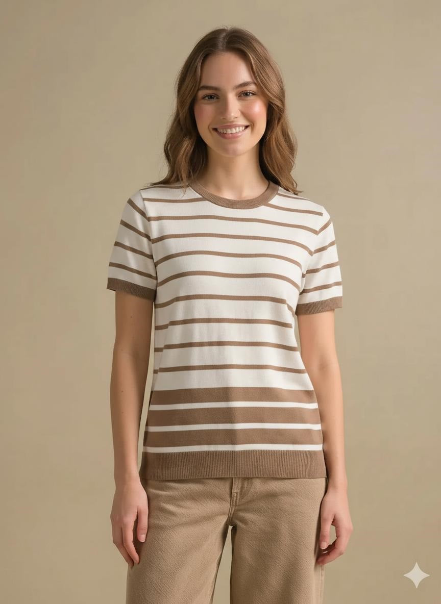 Women White-Stone Striped T-shirt