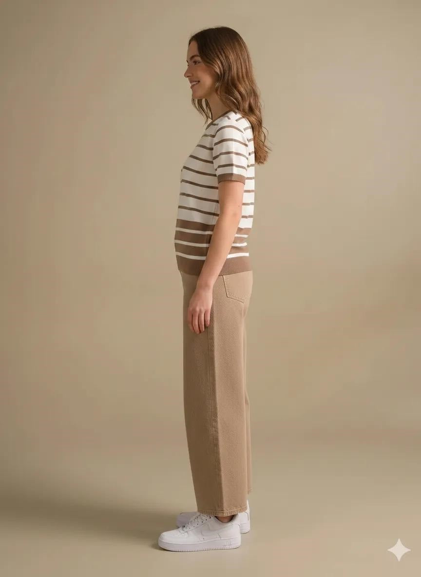 Women White-Stone Striped T-shirt