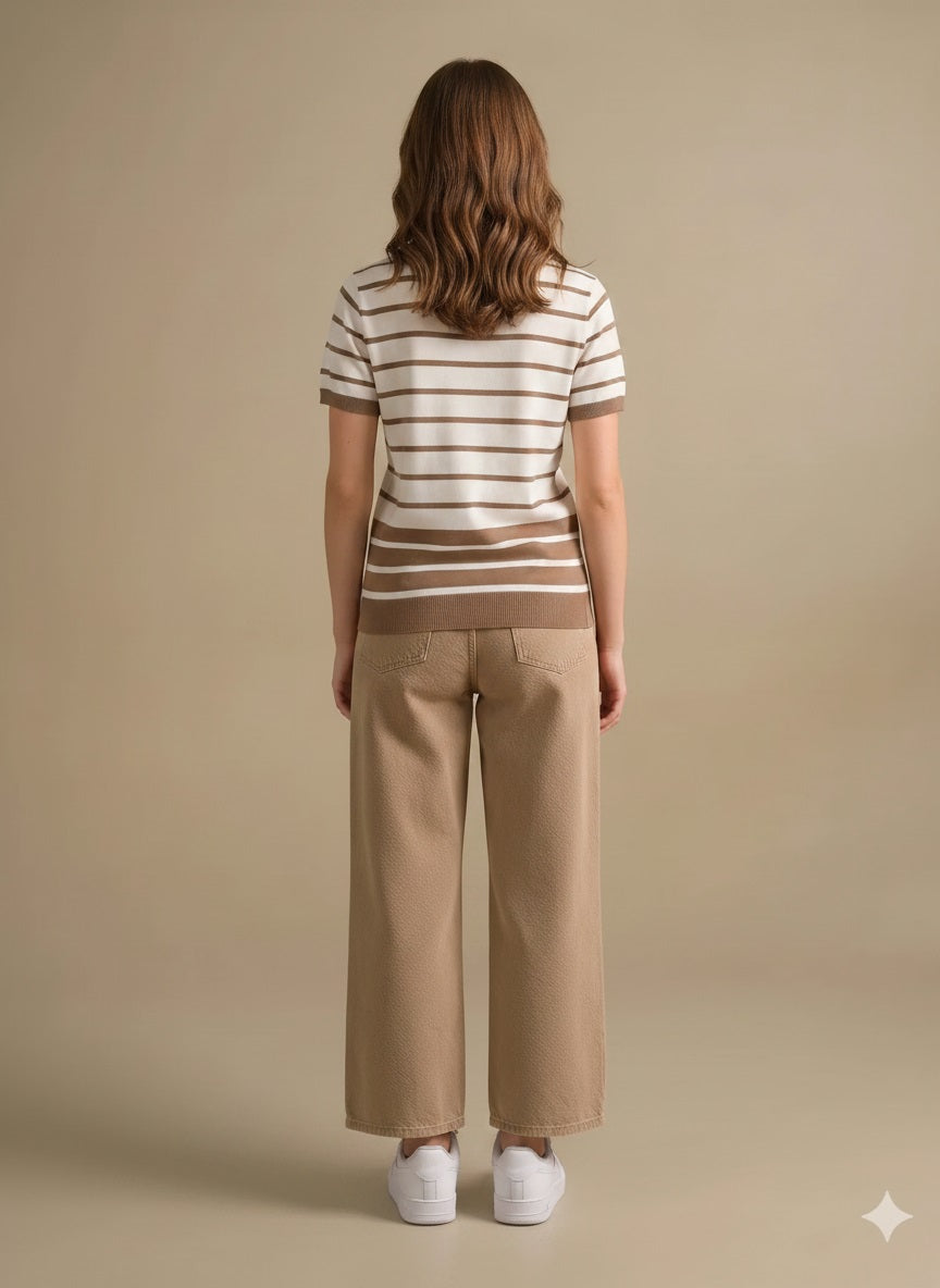 Women White-Stone Striped T-shirt