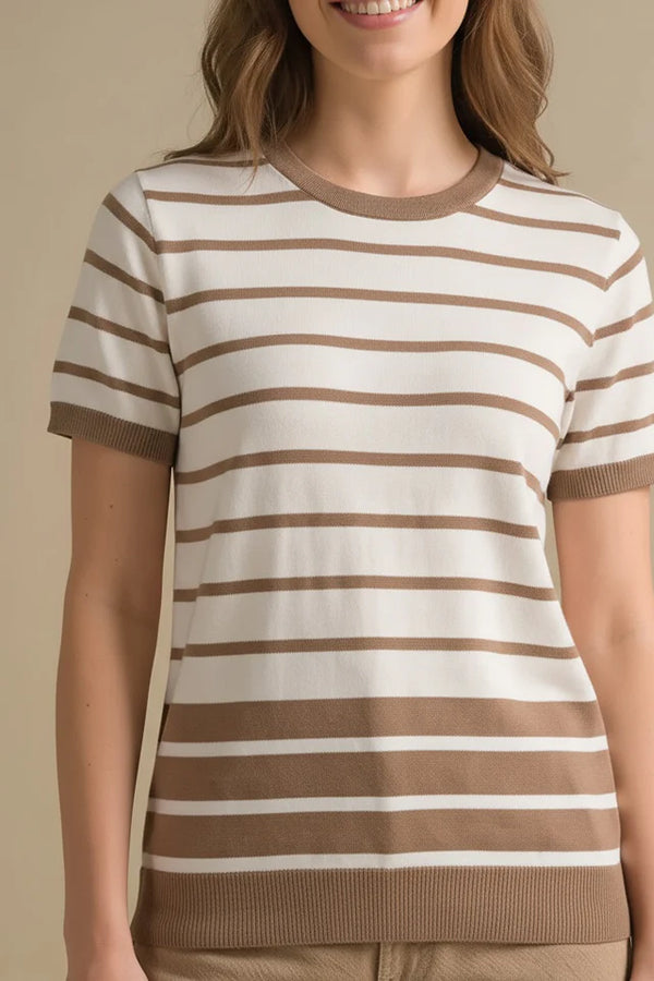Women White-Stone Striped T-shirt