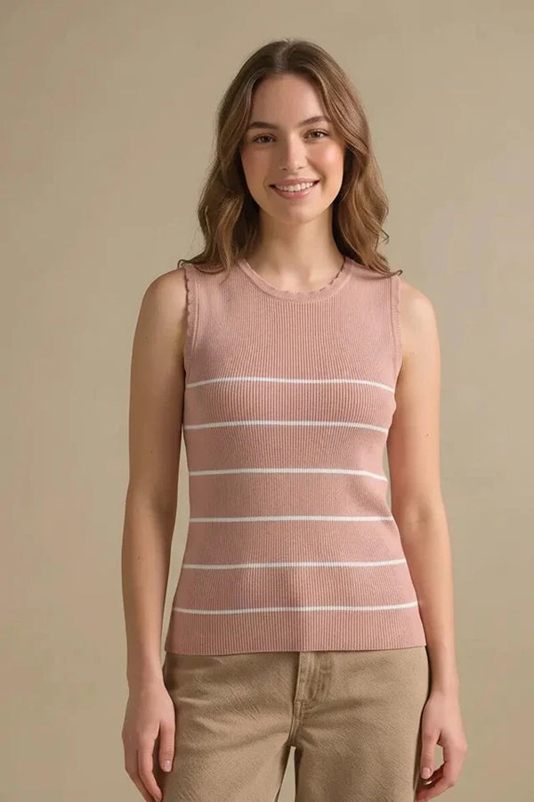 Women Suede Pink Striped T-shirt