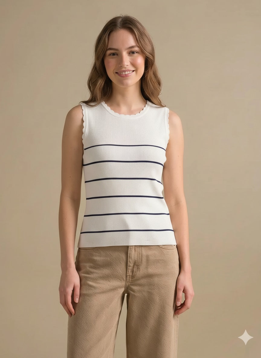 Women White Striped T-shirt