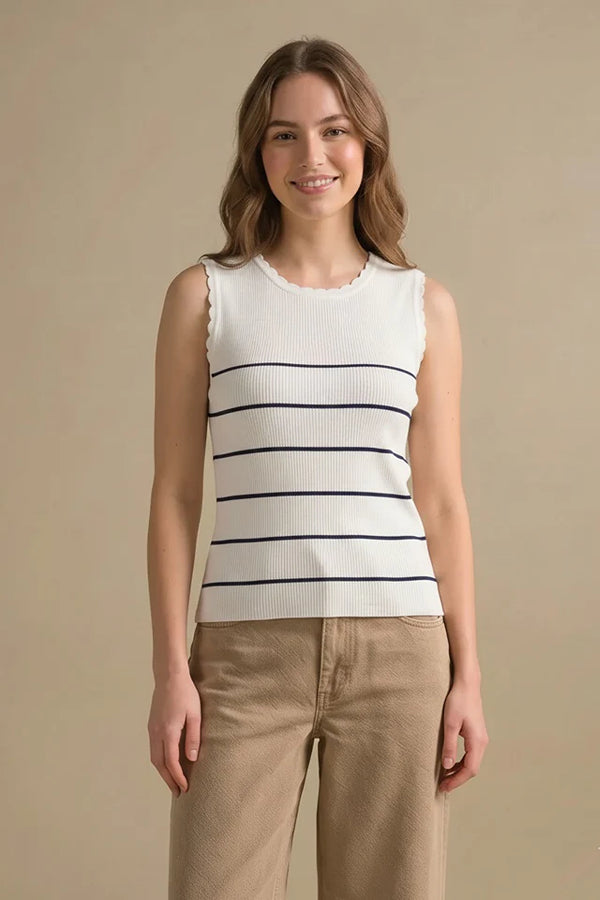 Women White Striped T-shirt