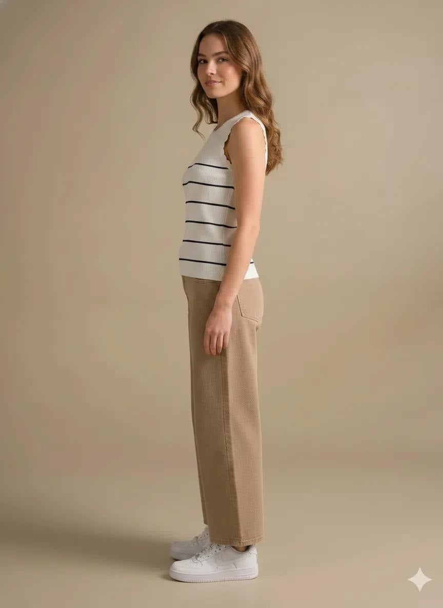 Women White Striped T-shirt