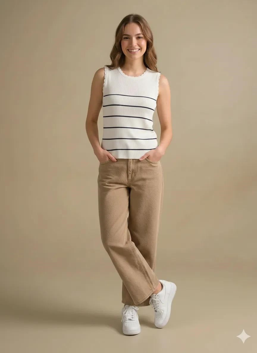 Women White Striped T-shirt