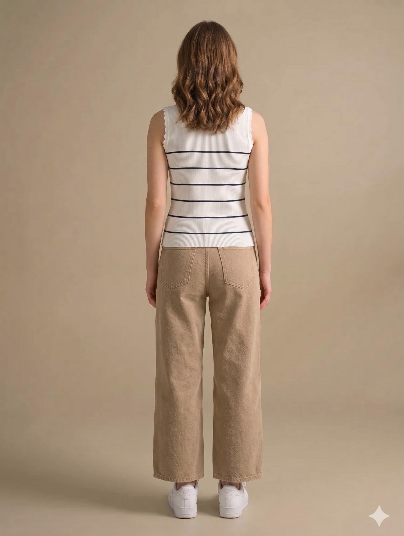 Women White Striped T-shirt