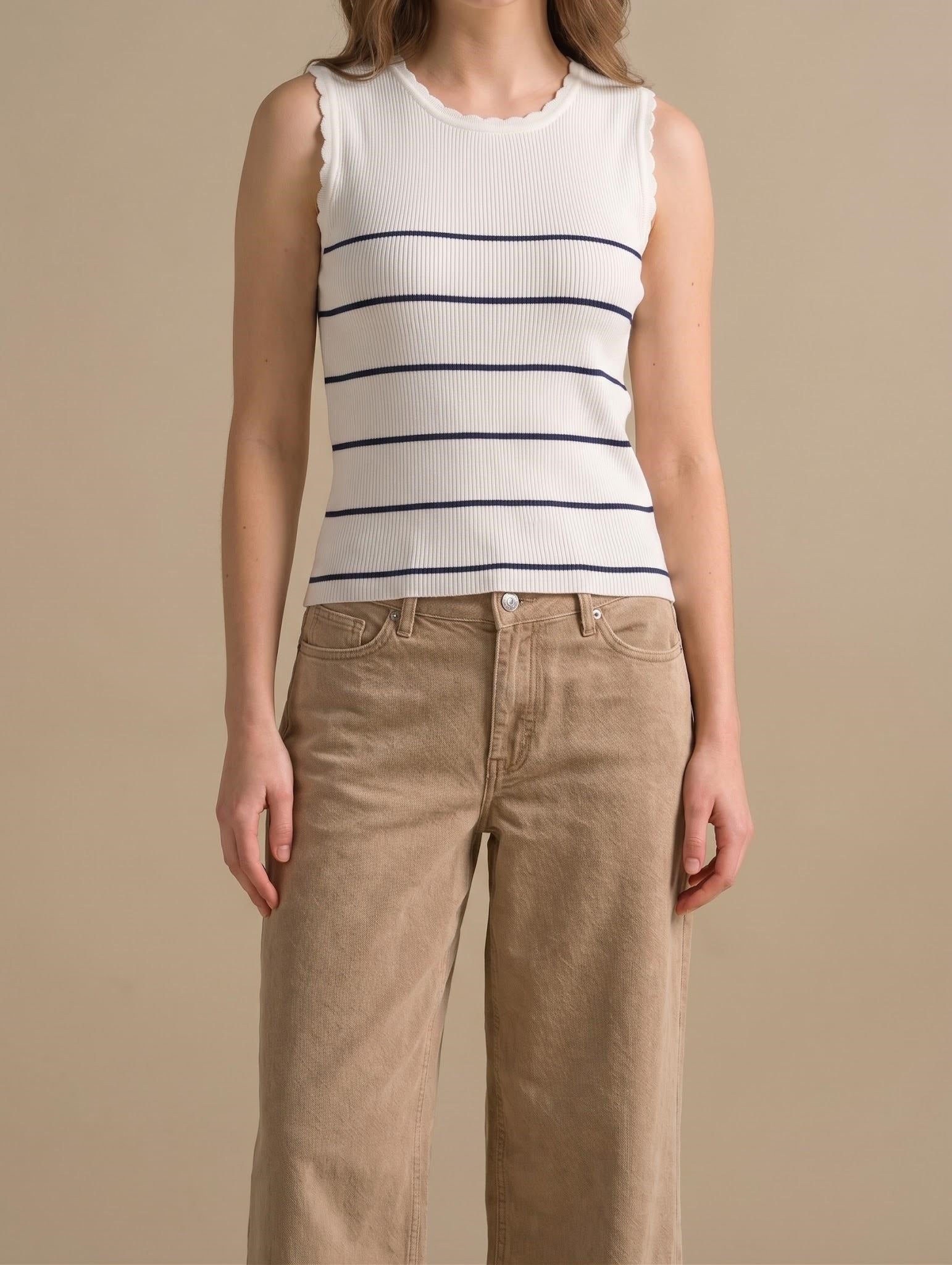 Women White Striped T-shirt
