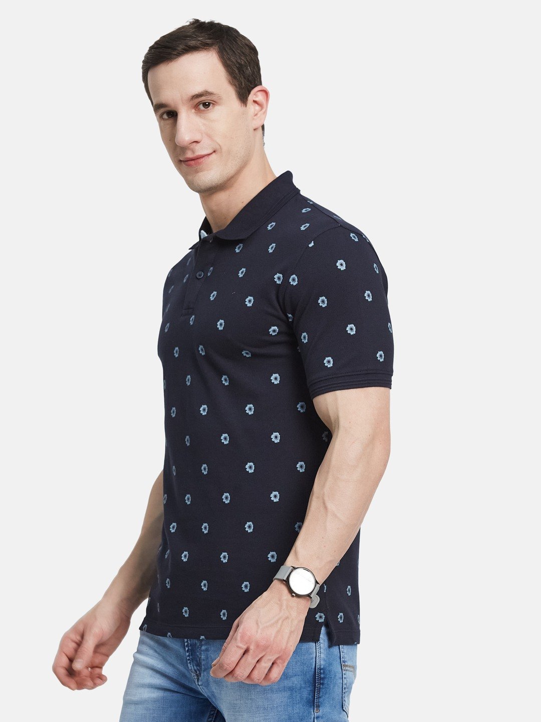 AOP FLORAL PRINT  POLO NECK PIQUE T-SHIRT