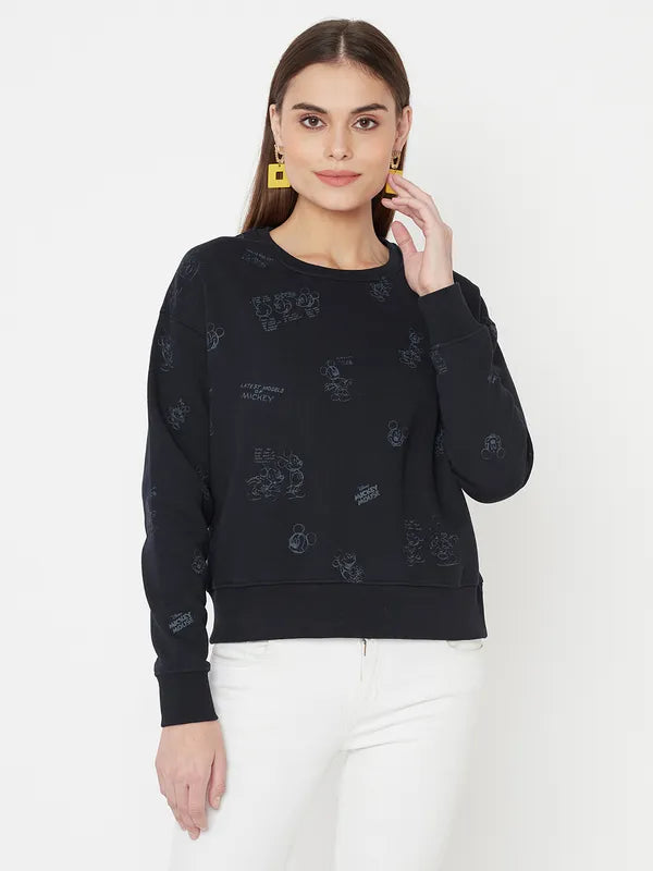 Mettle Women Navy Blue Printed Sweatshirt