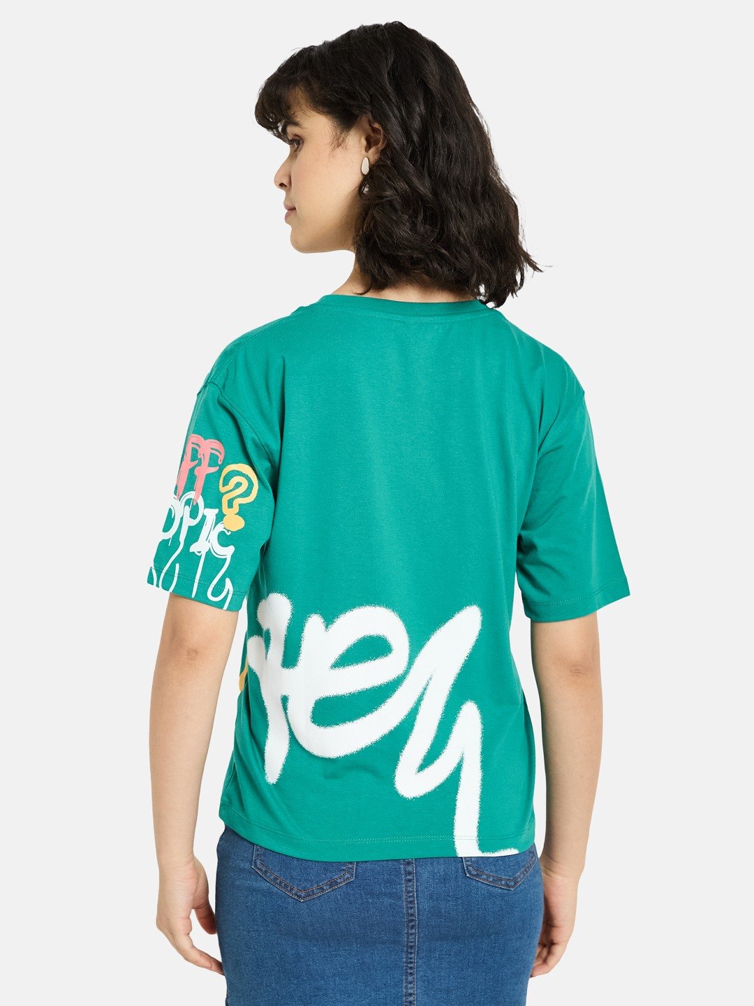 METTLE Women Graphic Printed Round Neck Cotton T-shirt